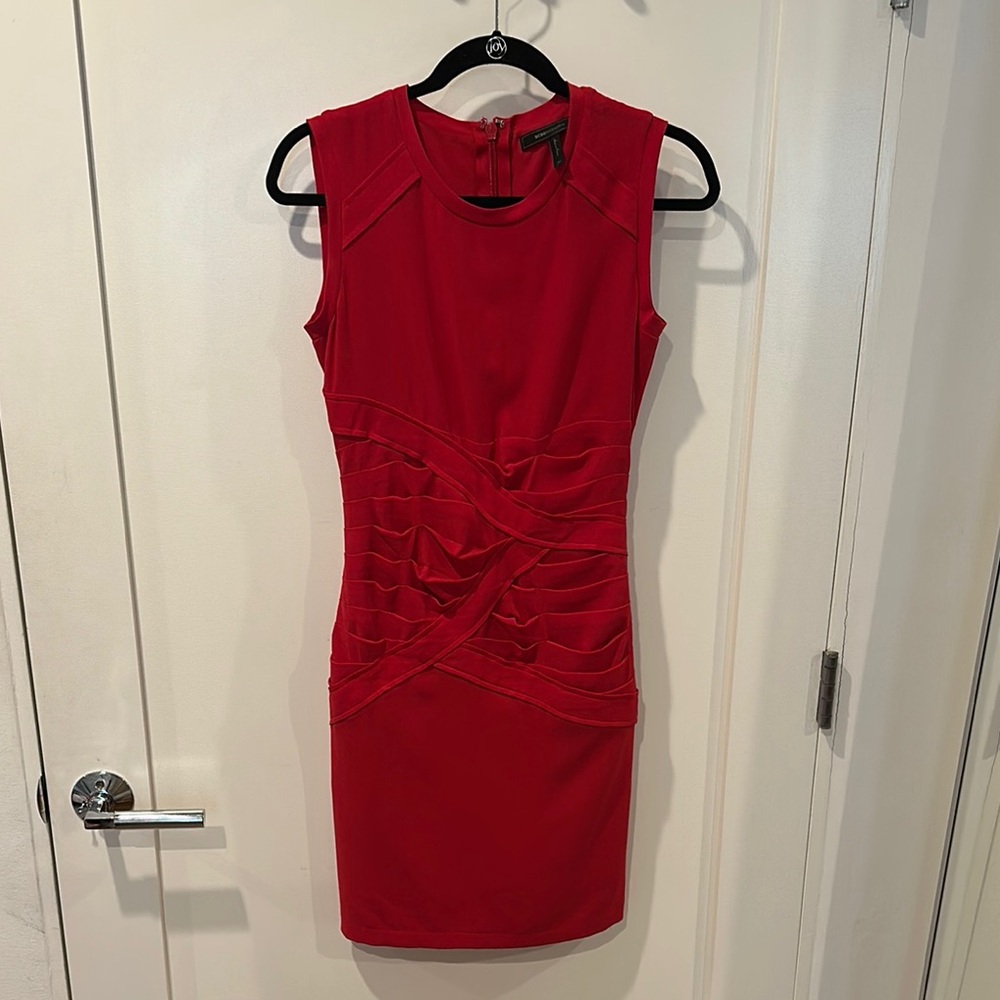 BCBGMaxAzria Red Ruched Sleeveless Mini Dress